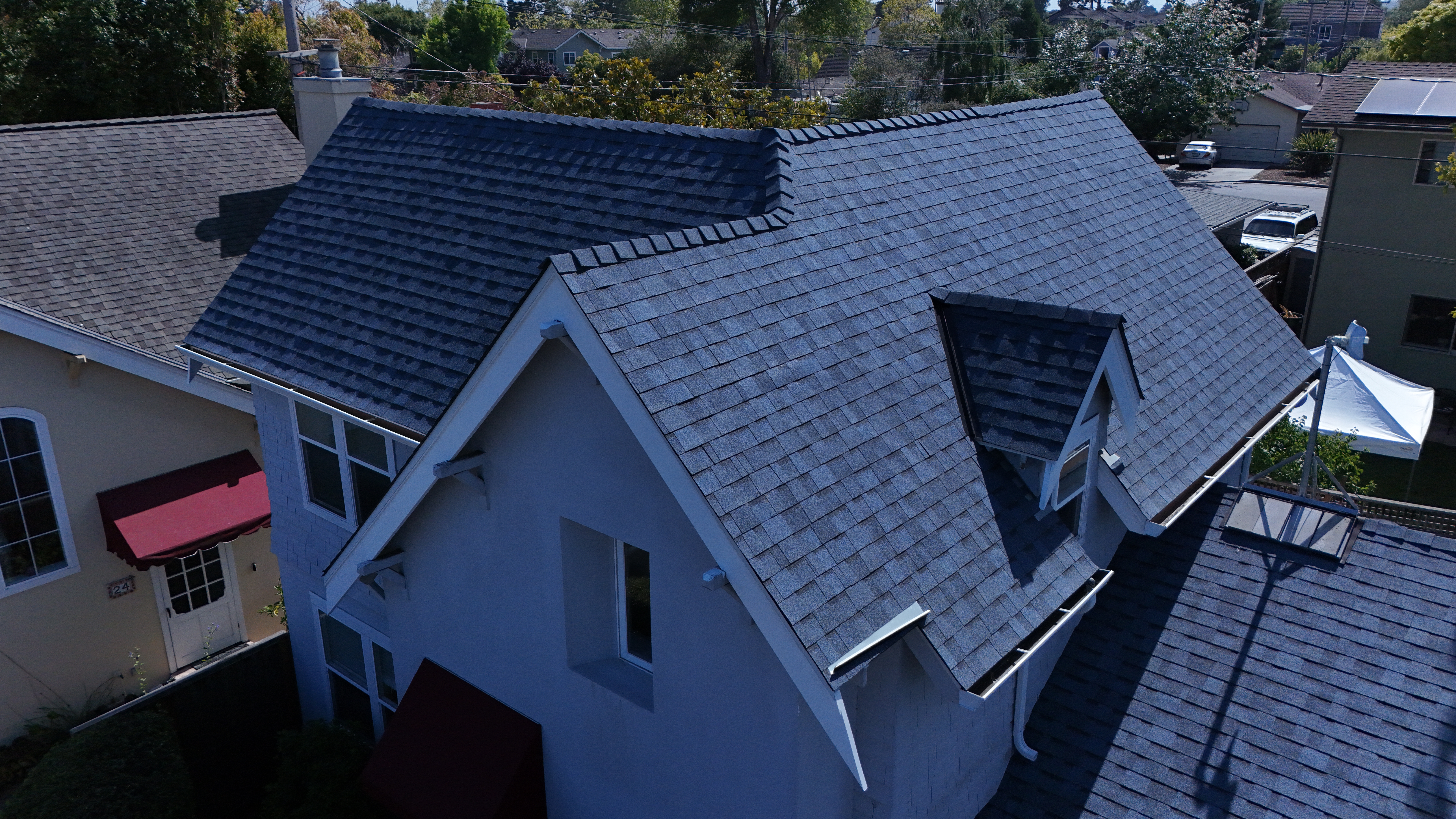 Completed Harbor Blue roof – front elevation close-up